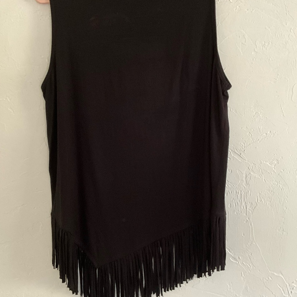 Karen Kane Black Fringe Asymmetrical Hem Tank Top XL - Picture 6 of 8